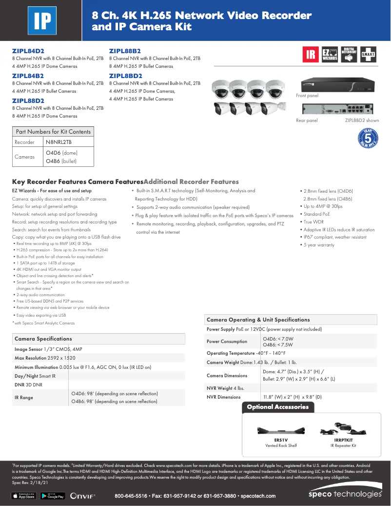 Page n°1 - Fiche technique Speco Technologies ZIPL84D2