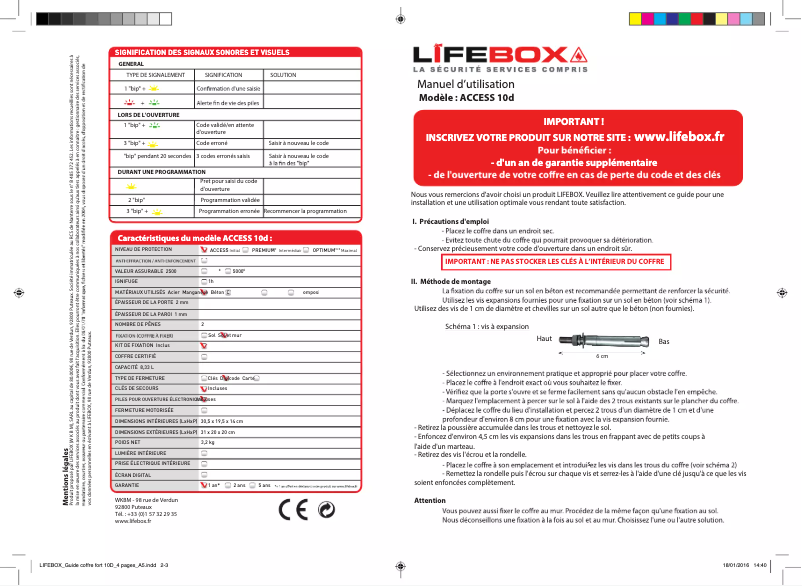 Page 1 de la notice Manuel utilisateur Lifebox ACCESS10D