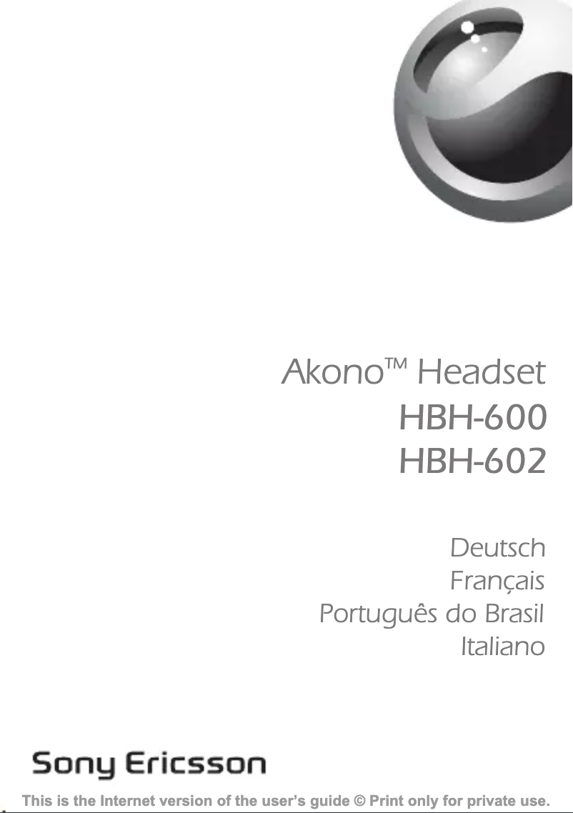 Page n°1 - Manuel utilisateur Sony Ericsson Akono HBH-602