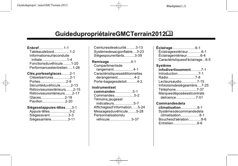 Page 1 de la notice Manuel utilisateur GMC Terrain (2012)