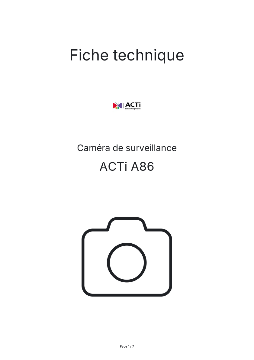 Image de la première page du manuel de l'appareil A86