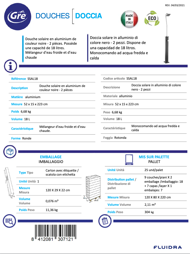 Page n°1 - Fiche technique Gre SSAL18