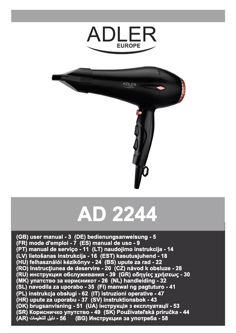 Page 1 de la notice Manuel utilisateur Adler AD 2244