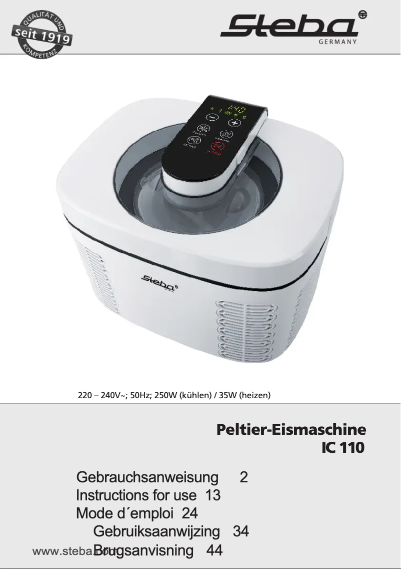 Page 1 de la notice Manuel utilisateur Steba IC 110