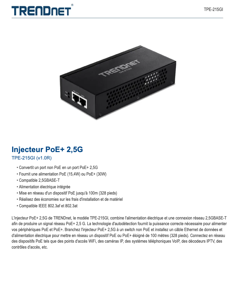 Page 1 de la notice Fiche technique TRENDnet TPE-215GI