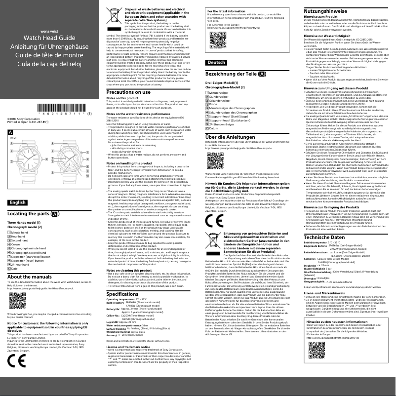 Page 1 de la notice Manuel utilisateur Sony WNW-HWT01B