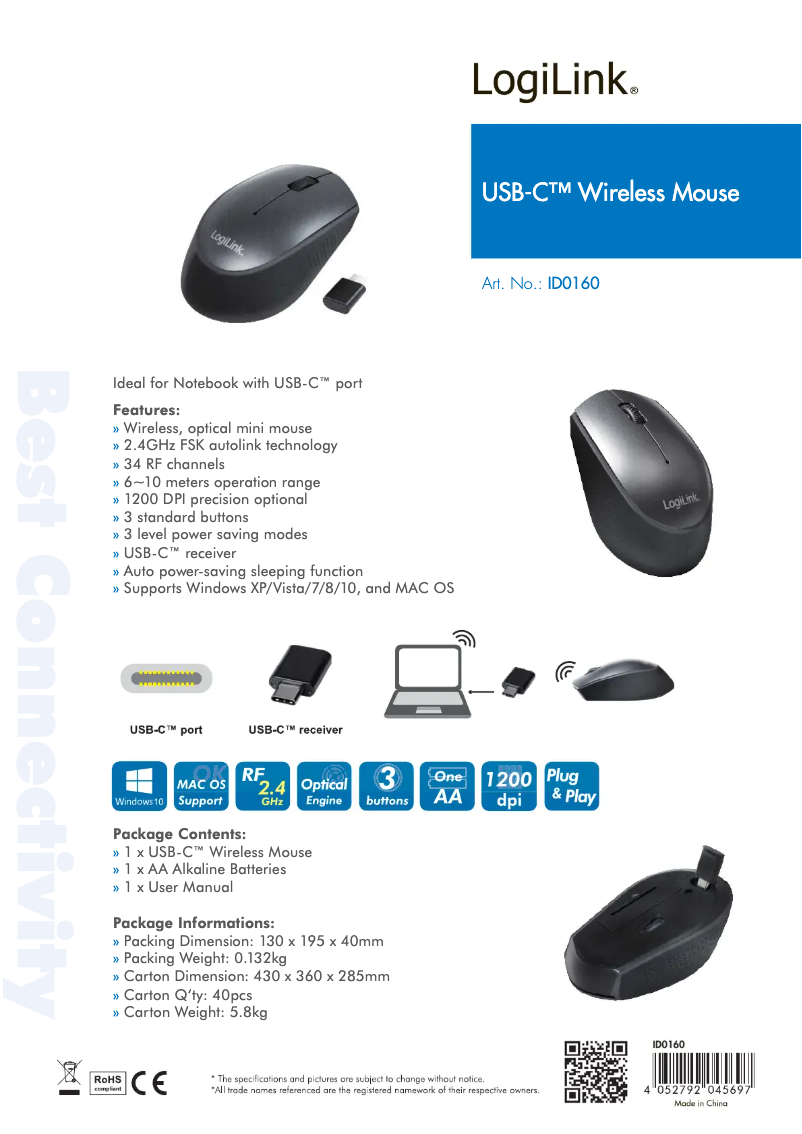 Page 1 de la notice Manuel utilisateur LogiLink ID0160