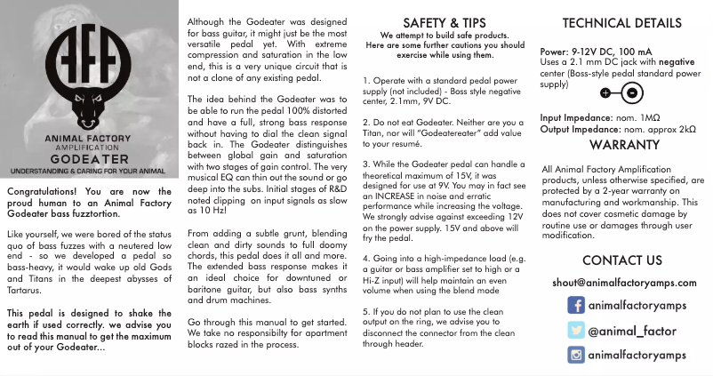 Page 1 de la notice Manuel utilisateur Animal Factory Amplification Godeater