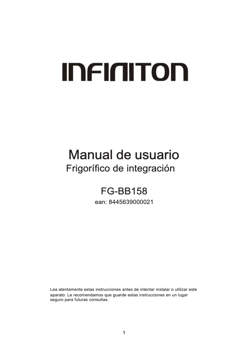 Page 1 de la notice Manuel utilisateur Infiniton FG-BB158