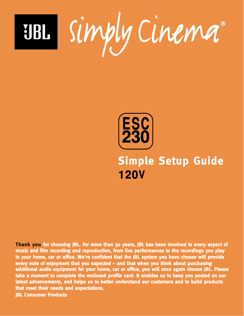 Page n°1 - Manuel utilisateur JBL Simply Cinema ESC230