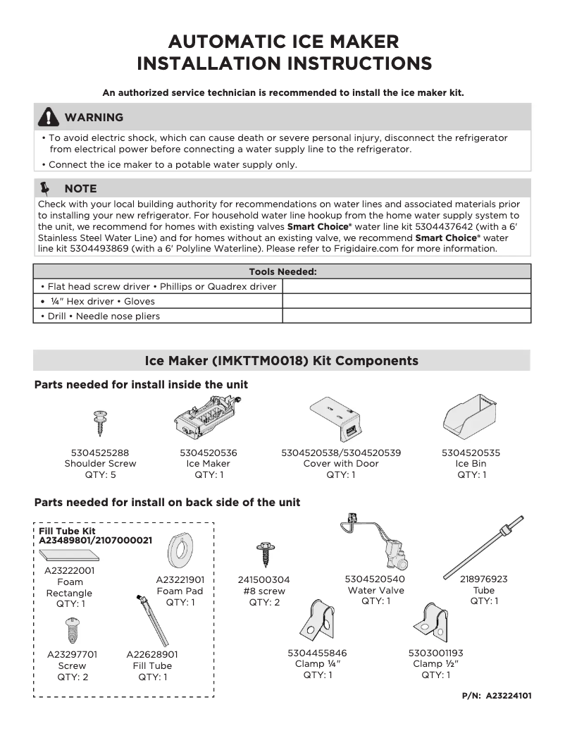 Page 1 de la notice Manuel utilisateur Frigidaire IMKTTM0018