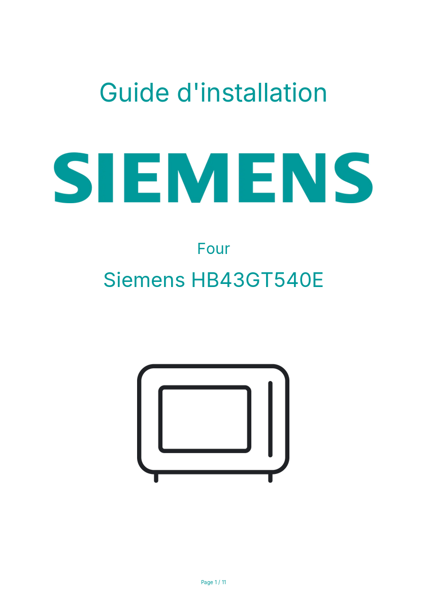 Page n°1 - Guide d'installation Siemens HB43GT540E