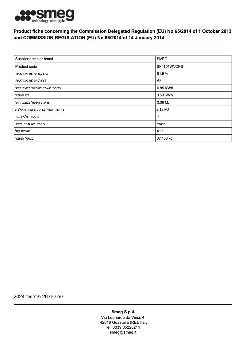 Página 1 del manual Ficha técnica Smeg SF4104WVCPS