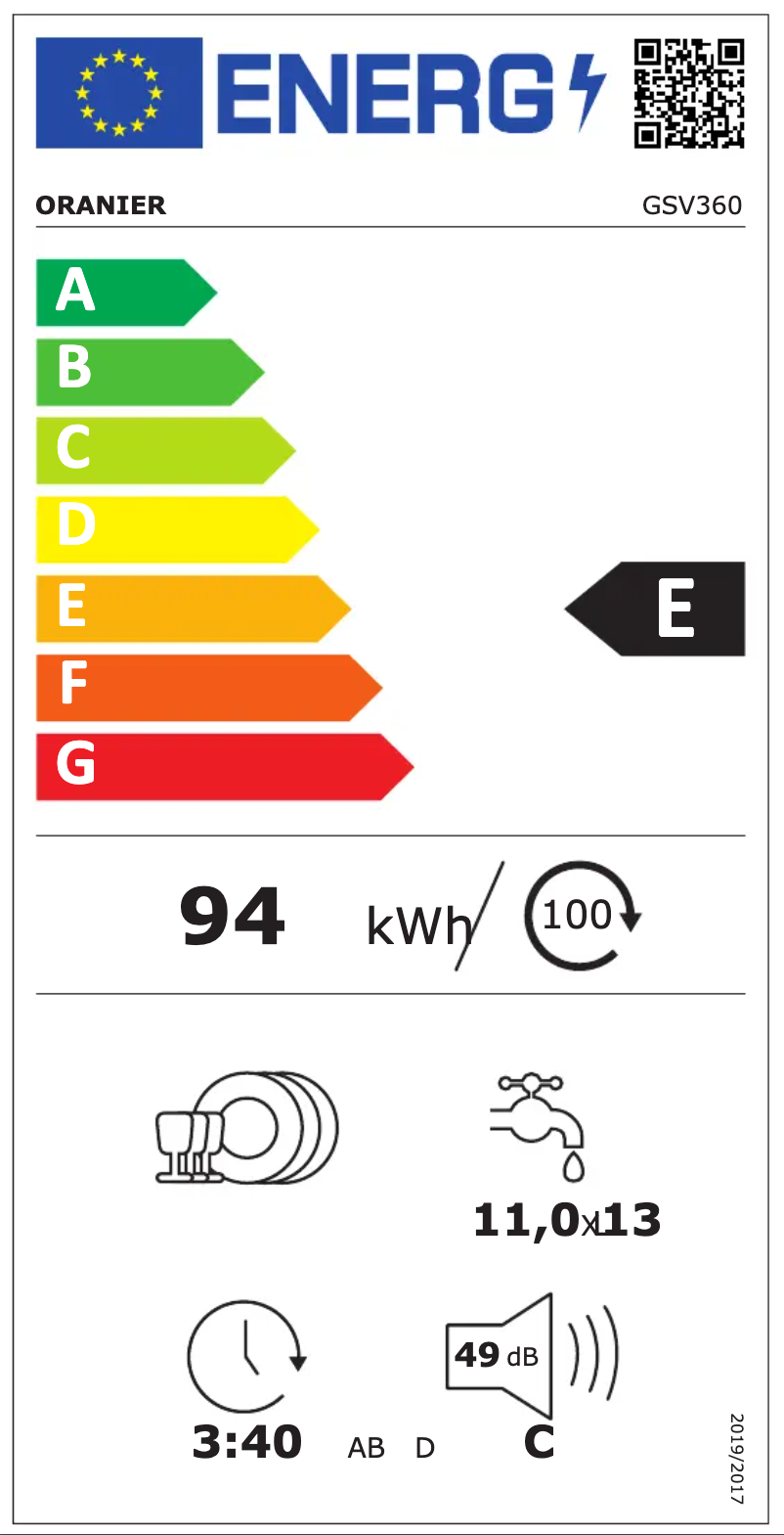 Page n°1 - Label énergétique Oranier GSV360