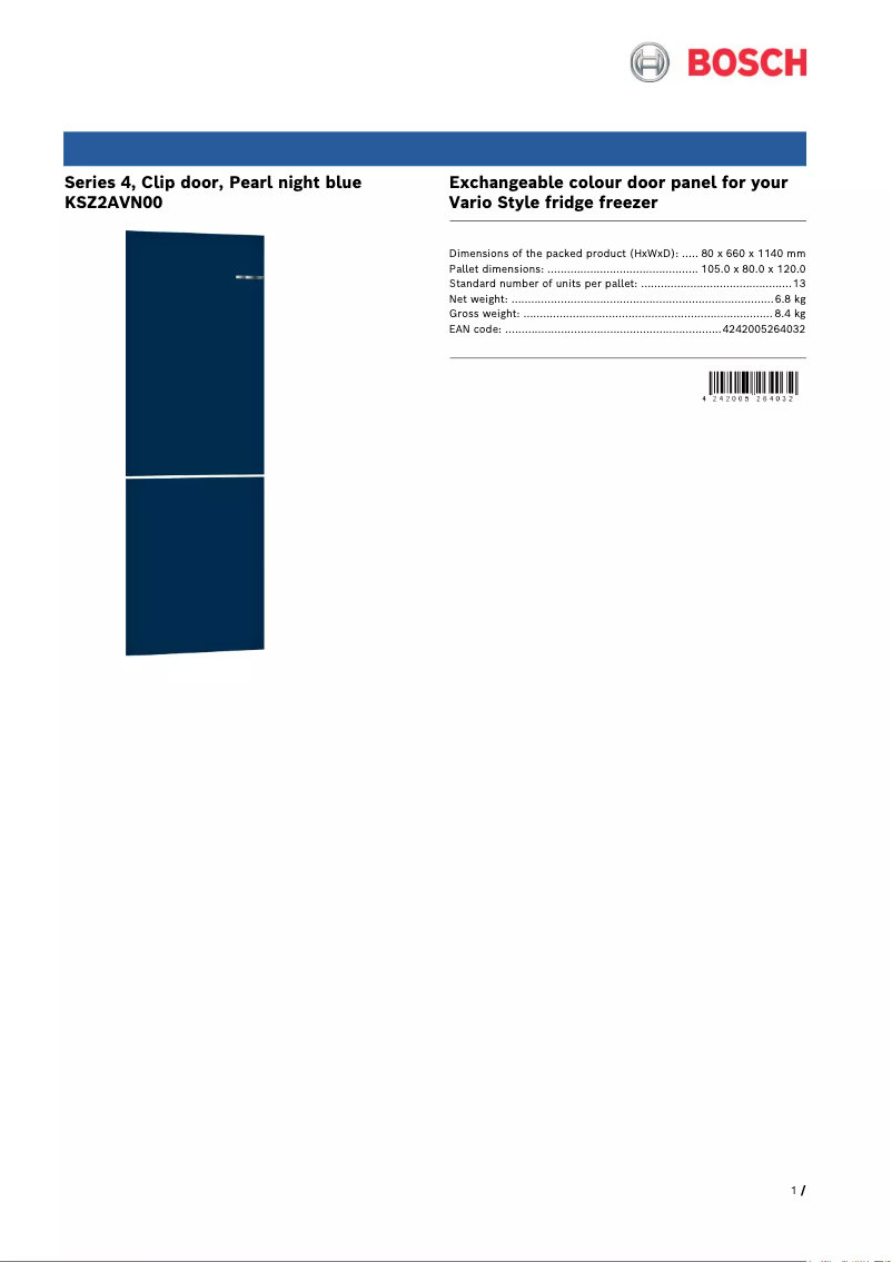 Page n°1 - Manuel utilisateur Bosch KSZ2AVN00