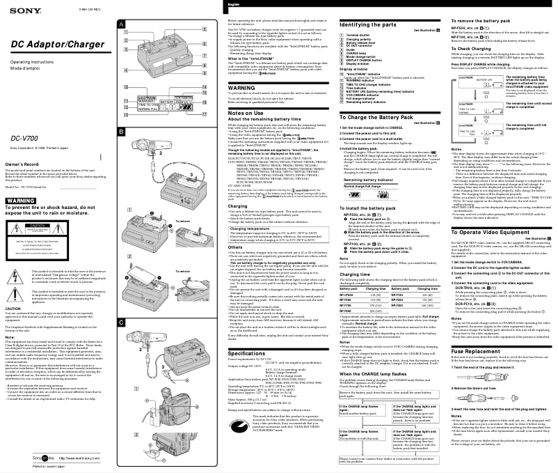 Page n°1 - Manuel utilisateur Sony DC-V700