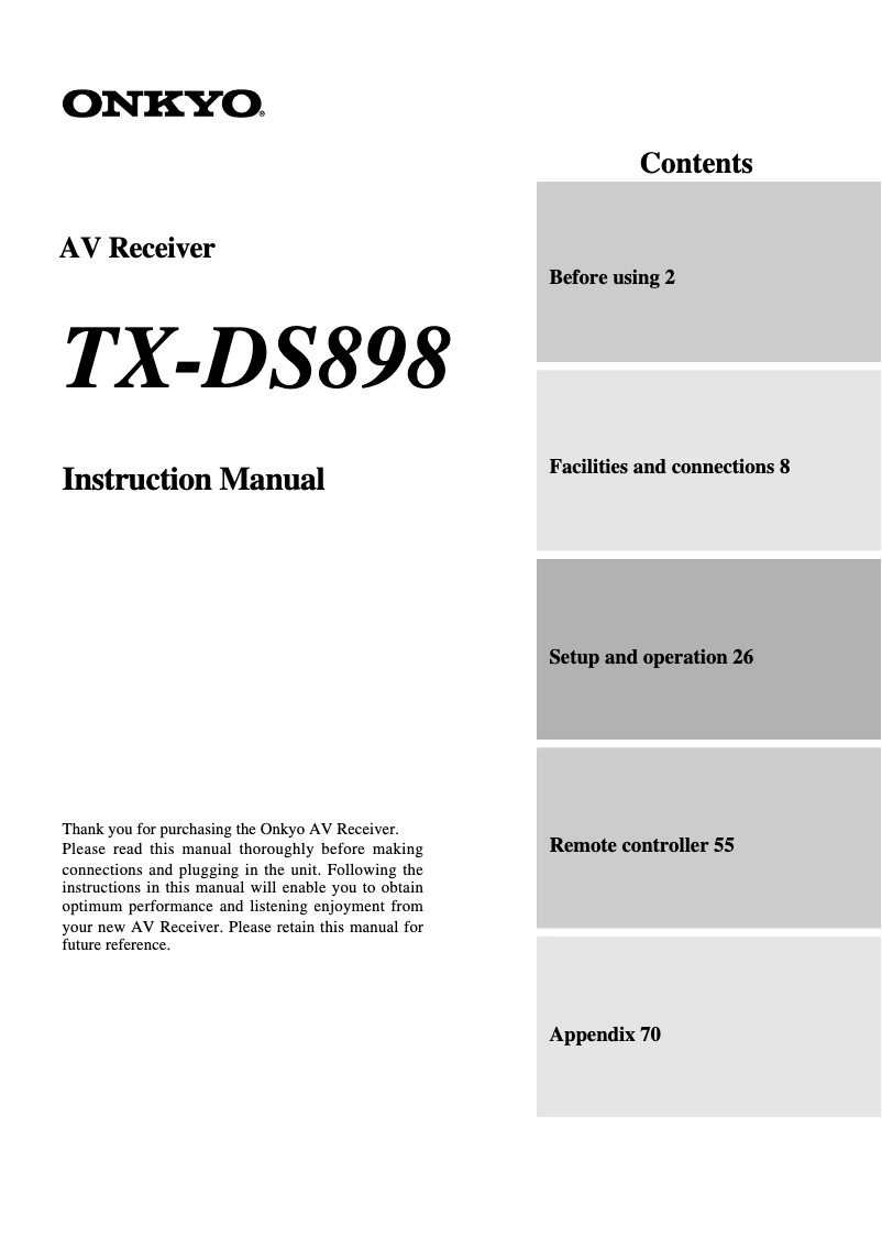Image de la première page du manuel de l'appareil TX-DS898