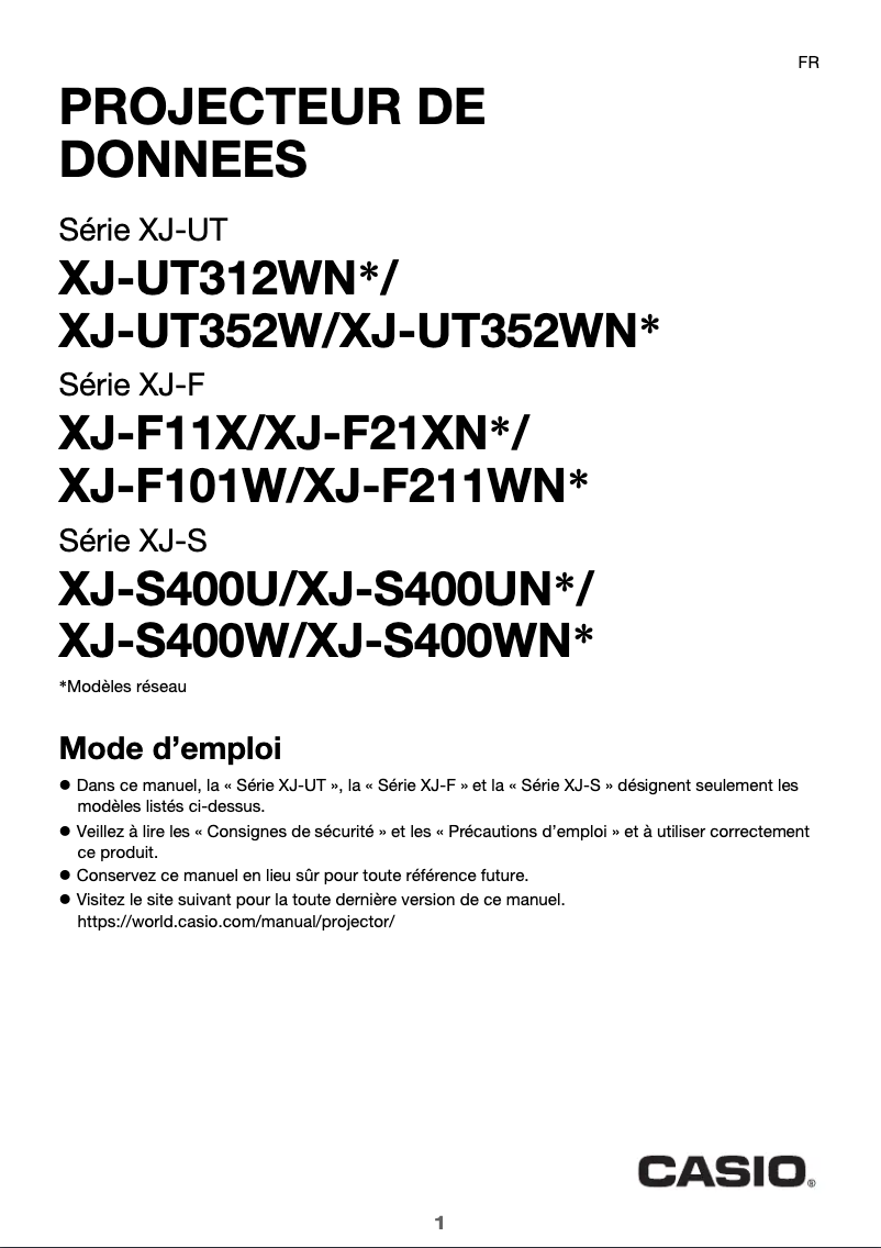 Page 1 de la notice Manuel utilisateur Casio XJ-UT312WN