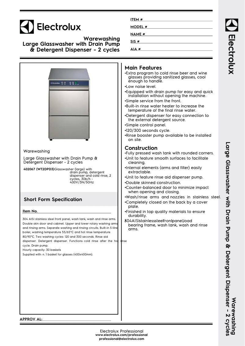 Page 1 de la notice Manuel utilisateur Electrolux WT2