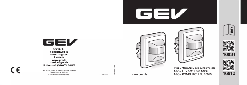 Page 1 de la notice Manuel utilisateur GEV 16934