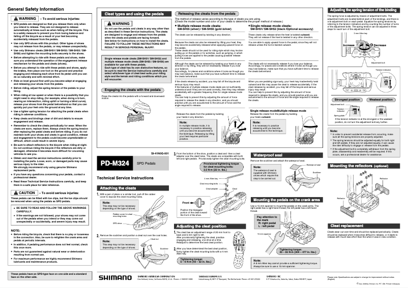 Page 1 de la notice Manuel utilisateur Shimano PD-M324