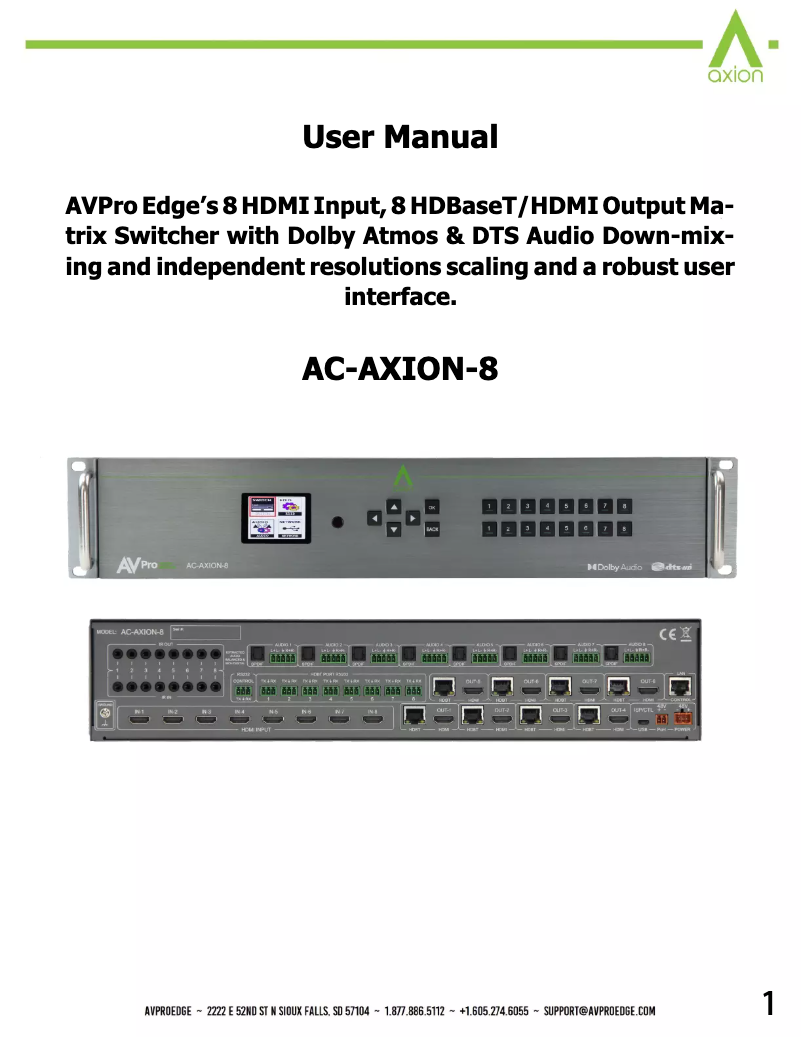 Page n°1 - Manuel utilisateur AVPro Edge AC-AXION-8