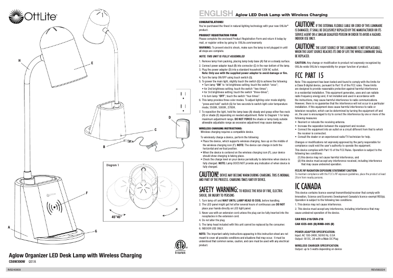 Page 1 de la notice Manuel utilisateur OttLite Aglow