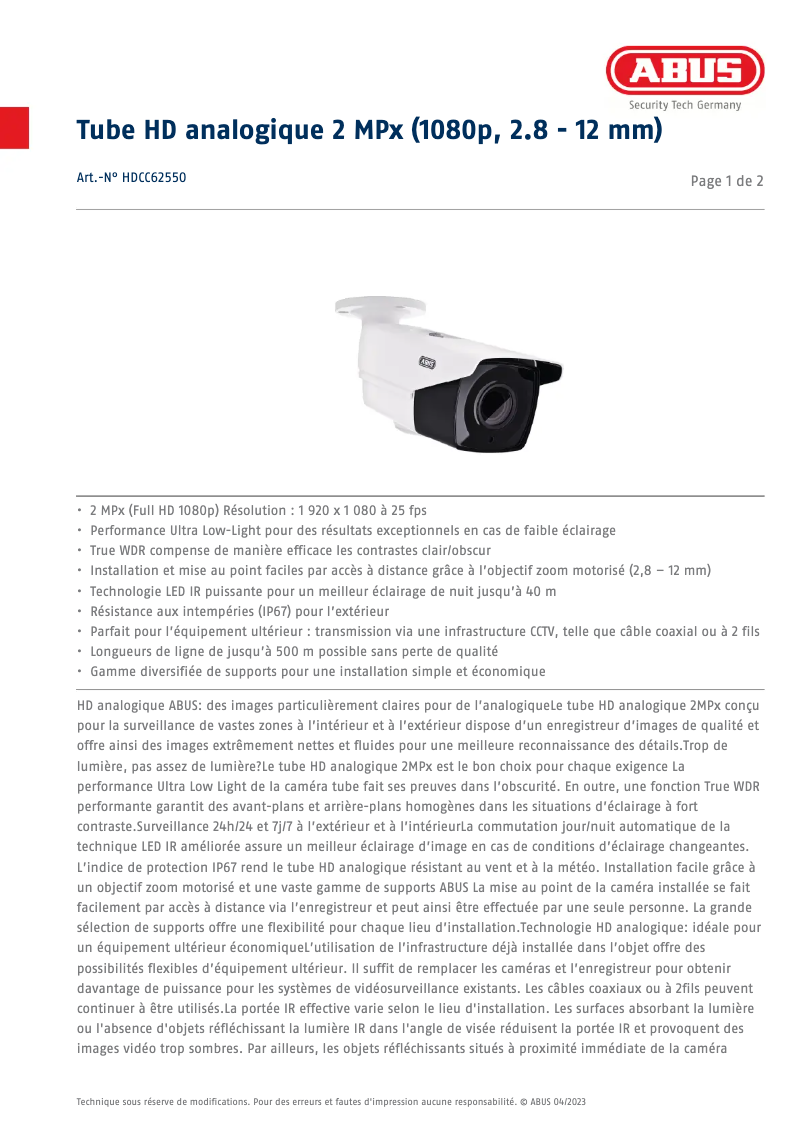 Image de la première page du manuel de l'appareil HDCC62550