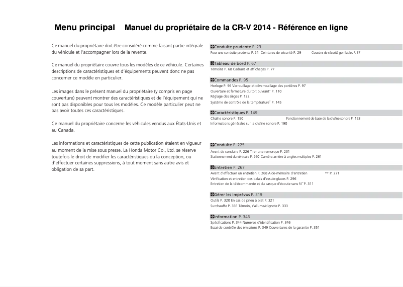 Page 1 de la notice Manuel utilisateur Honda CR-V (2014)