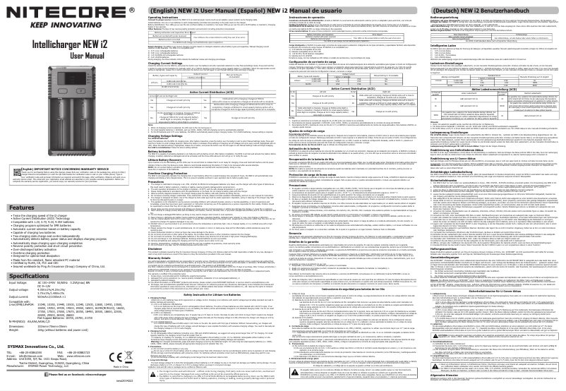 Page n°1 - Manuel utilisateur Nitecore Intellicharger NEW i2
