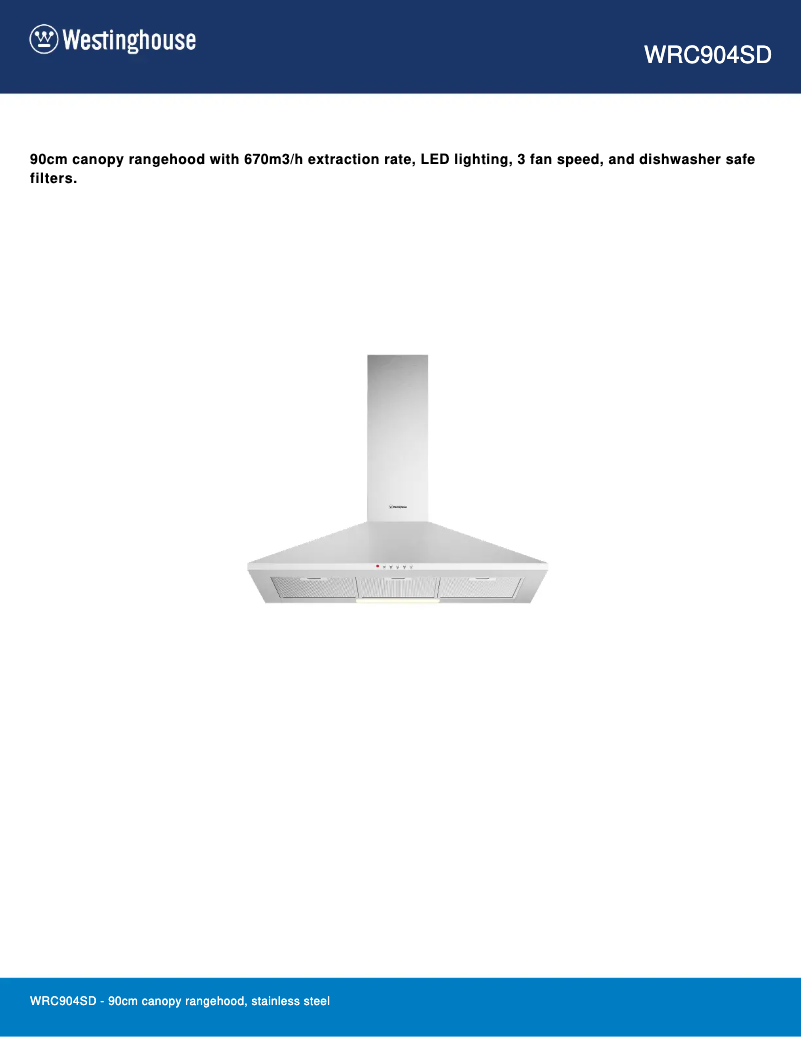 Page 1 de la notice Fiche technique Westinghouse WRC904SD