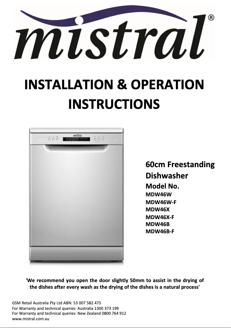 Página 1 del manual Manual de usuario Mistral MDW46X