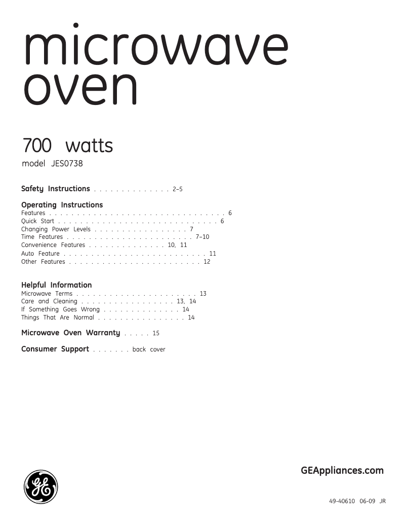 Page 1 de la notice Manuel utilisateur GE JES0738DPWW