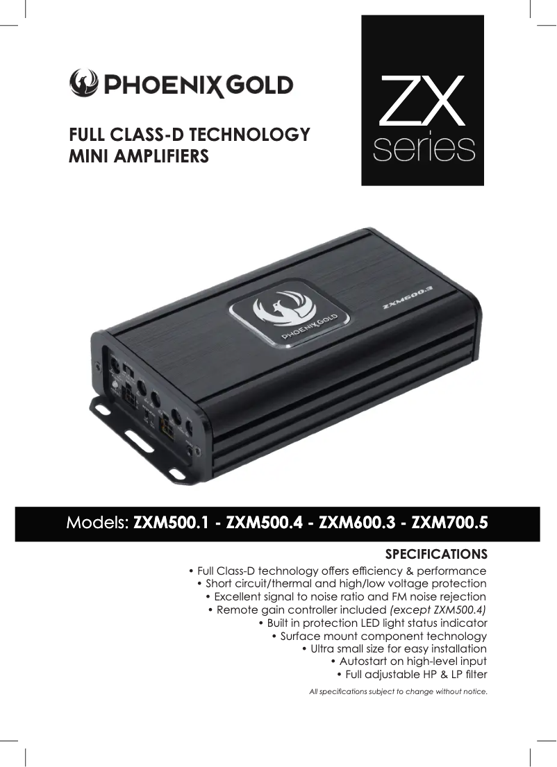 Page n°1 - Manuel utilisateur Phoenix Gold ZXM500.4