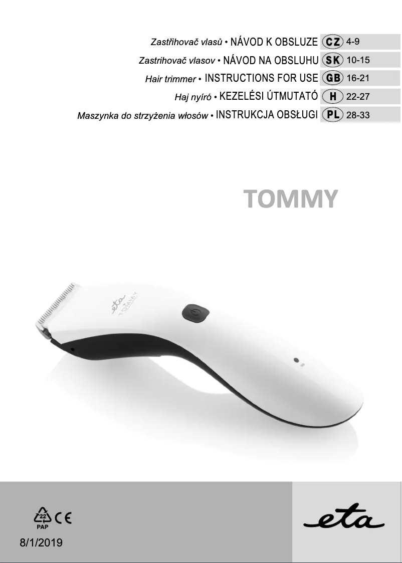 Page n°1 - Manuel utilisateur Eta Tommy 4345 90000