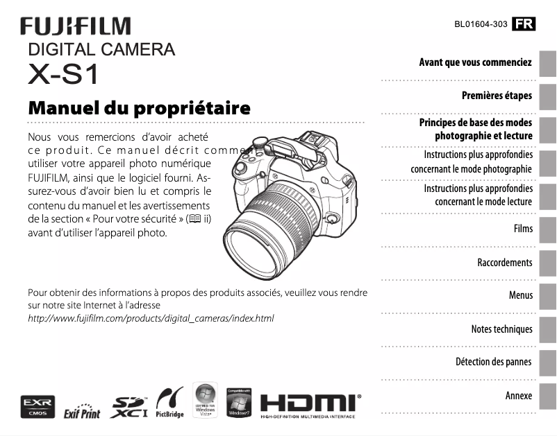 Page n°1 - Manuel utilisateur Fujifilm FinePix X-S1