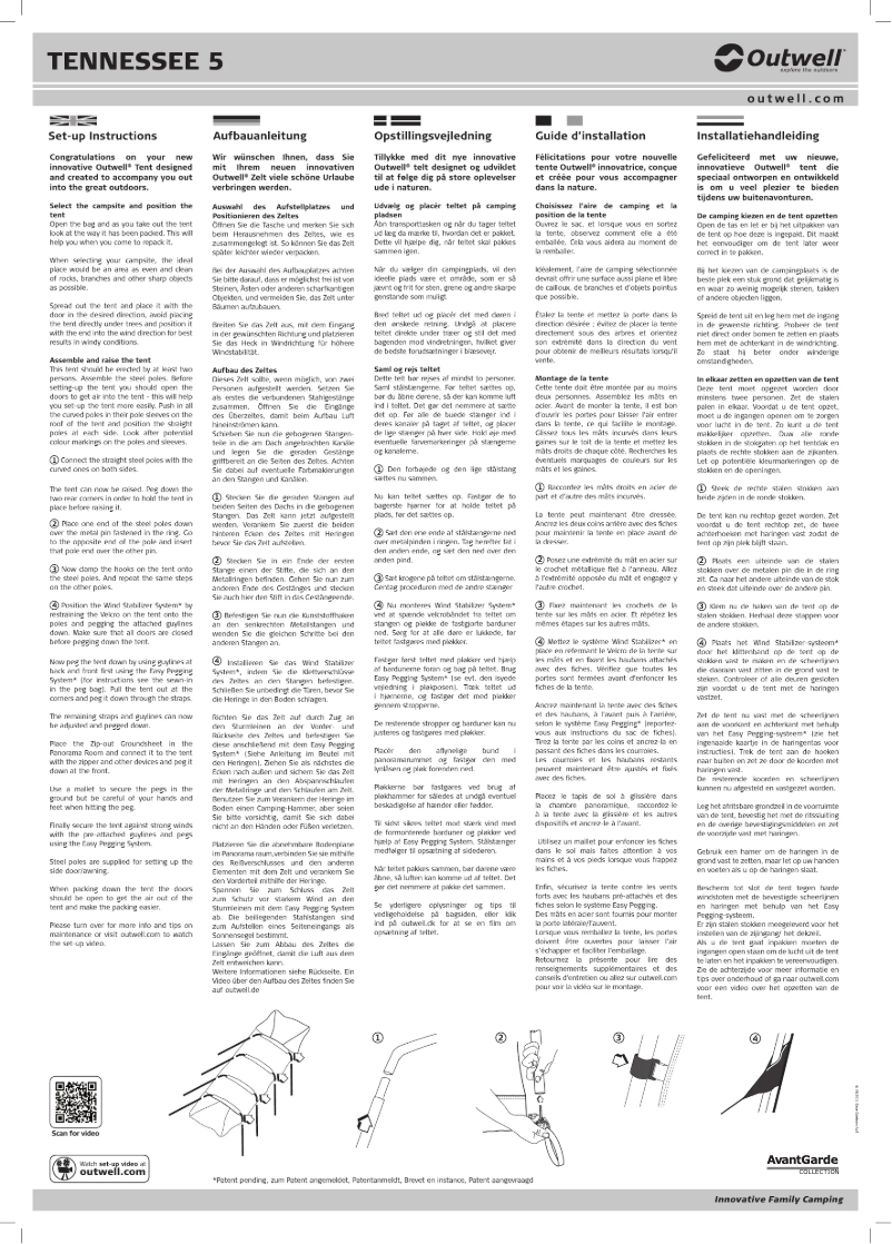 Página 1 del manual Manual de usuario Outwell AvantGarde Tennessee 5