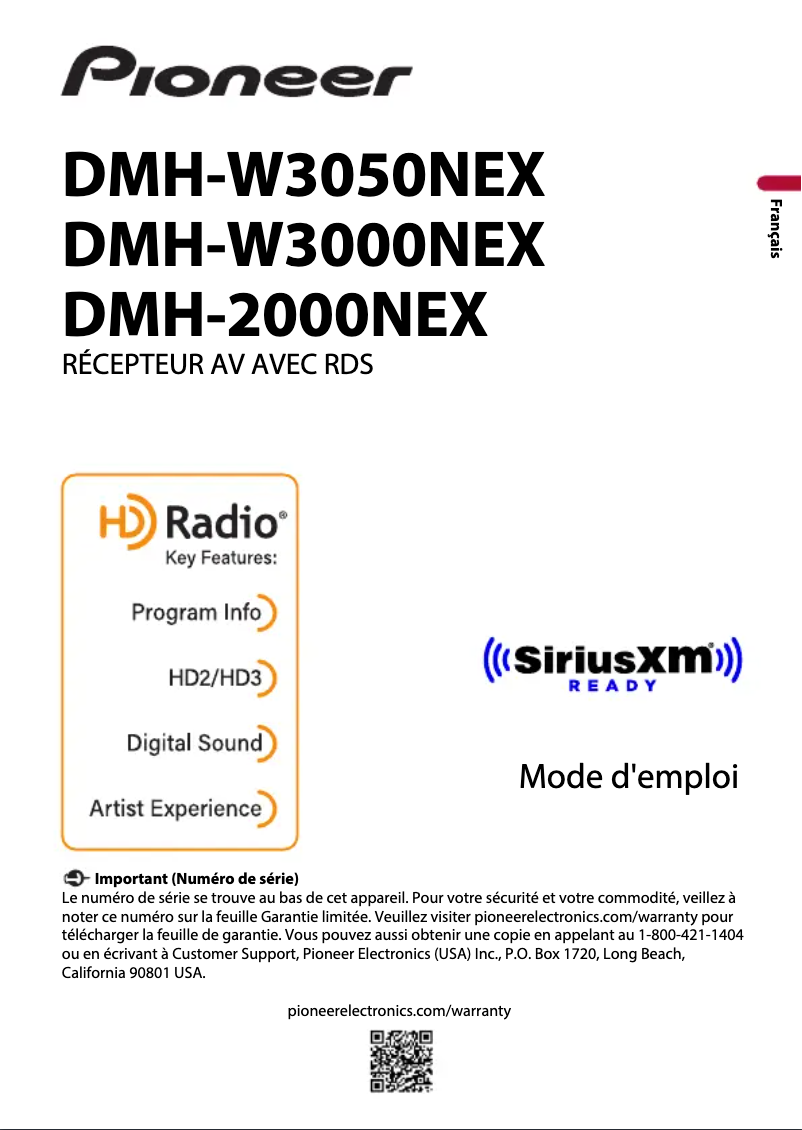 Page 1 de la notice Manuel utilisateur Pioneer DMH-2000NEX