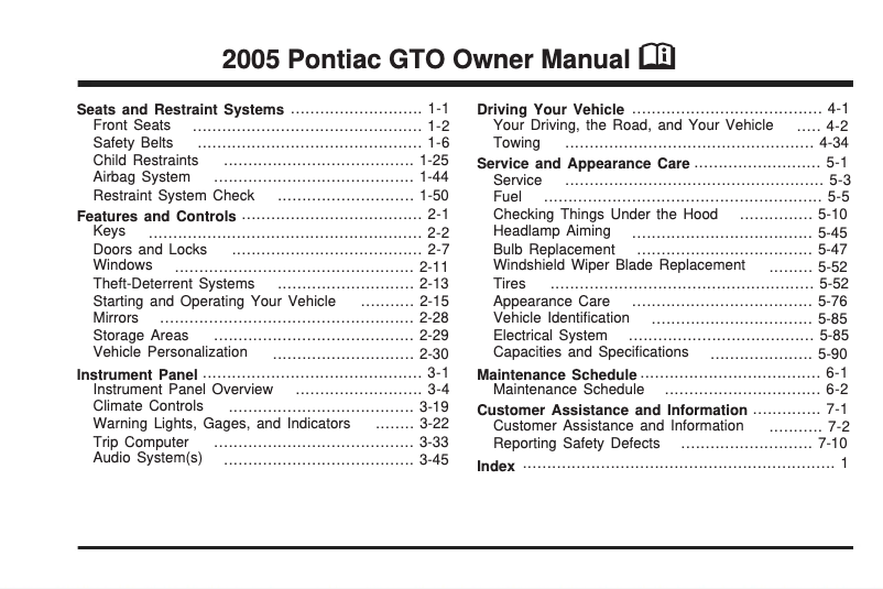 Page n°1 - Manuel utilisateur Pontiac GTO (2005)