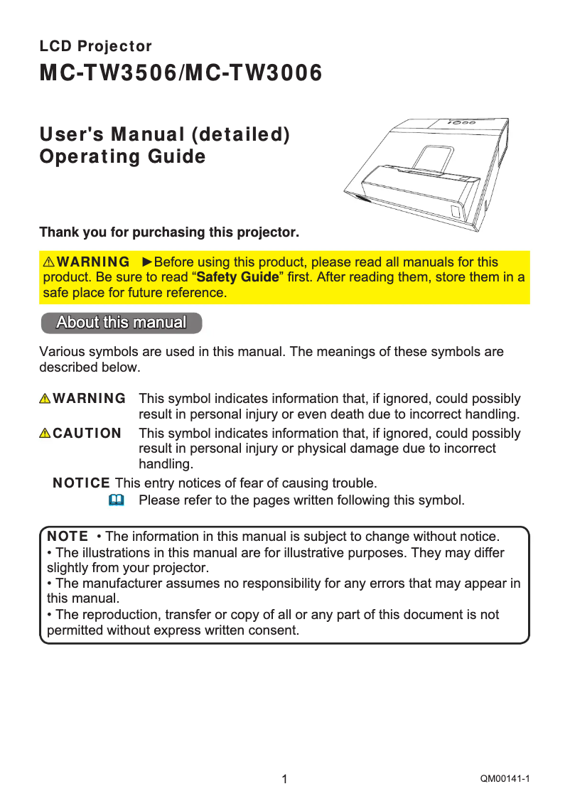 Page n°1 - Manuel utilisateur Hitachi MC-TW3506