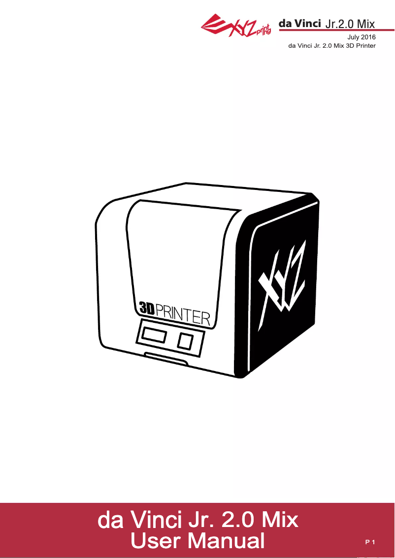 Page 1 de la notice Manuel utilisateur XYZprinting da Vinci Jr. 2.0 Mix