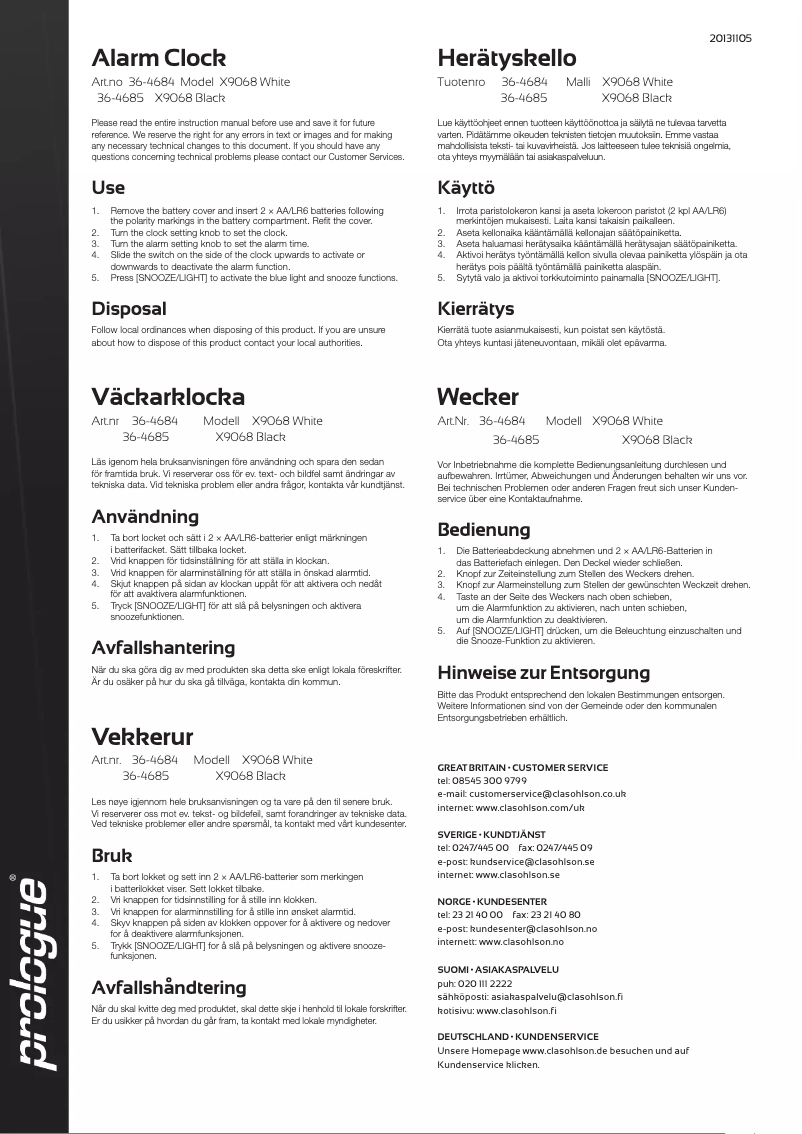 Page 1 de la notice Manuel utilisateur Prologue X9068