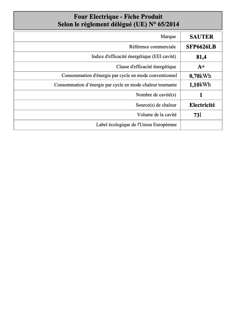 Page 1 de la notice Fiche technique Sauter SFP6626LB