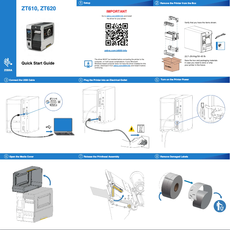 Page 1 de la notice Guide d'installation Zebra ZT610