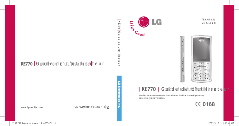 Page 1 de la notice Manuel utilisateur LG KE770