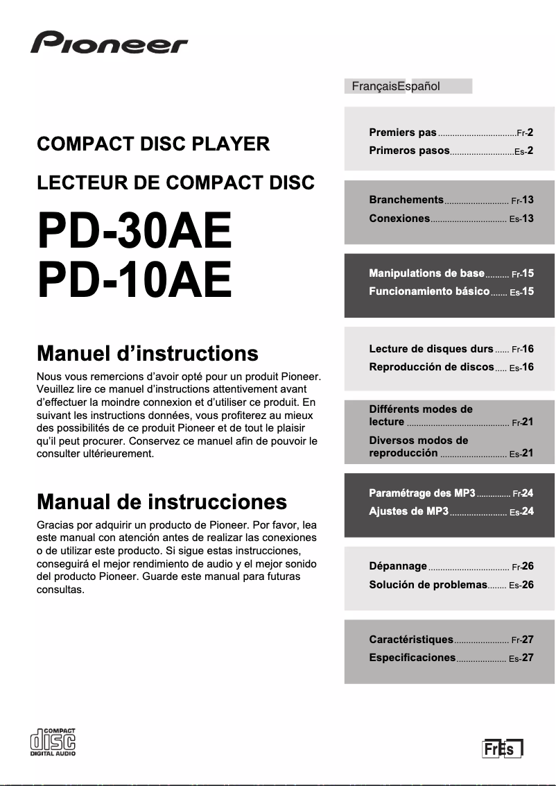 Image de la première page du manuel de l'appareil PD-30AE