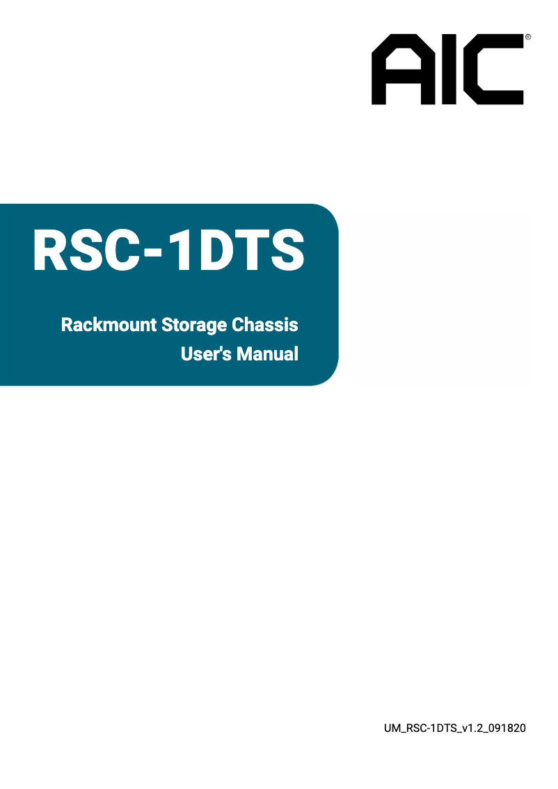 Page 1 of the manual User Manual AIC RSC-1DTS