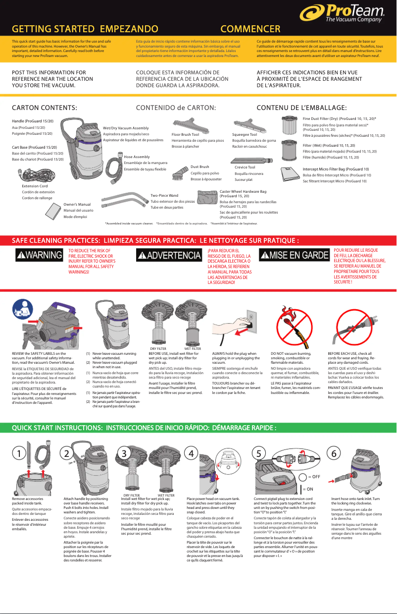 Página 1 del manual Guía de inicio rápido ProTeam ProGuard 20