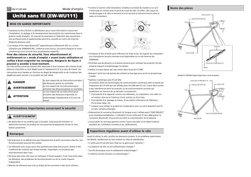 Page 1 de la notice Manuel utilisateur Shimano EW-WU111