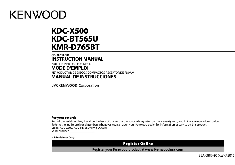Página 1 del manual Manual de usuario Kenwood KMR-D765BT